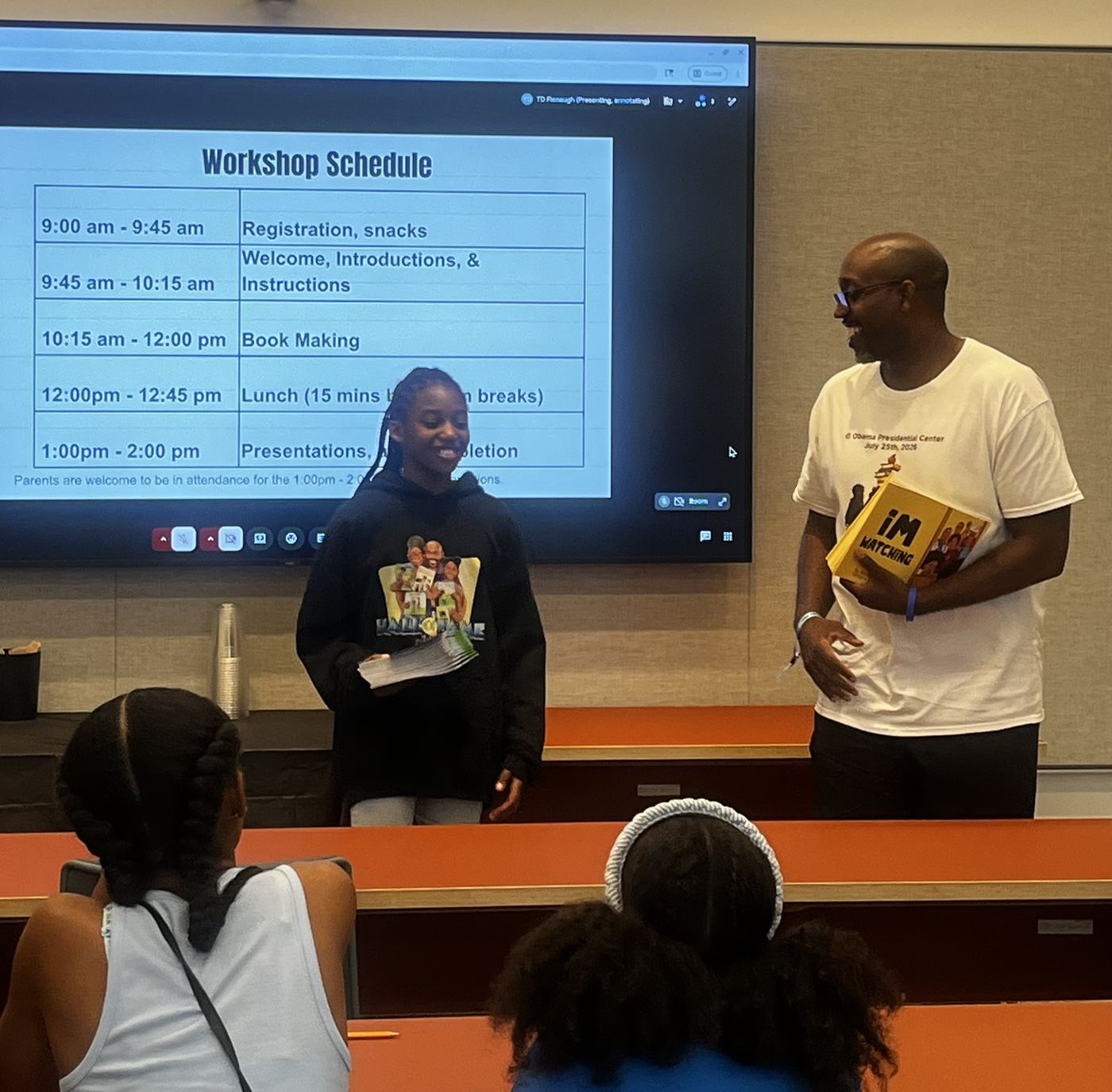 A Lit'l Authors participant sharing his book at the Obama Presidential Center